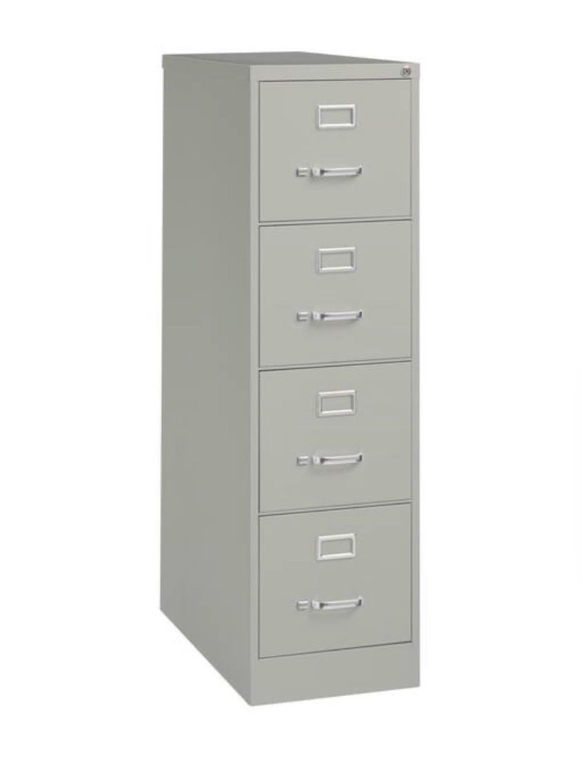 Cream Metal 4-Drawer Vertical Filing Cabinet - 52" H x 15" W - Office/Home Storage