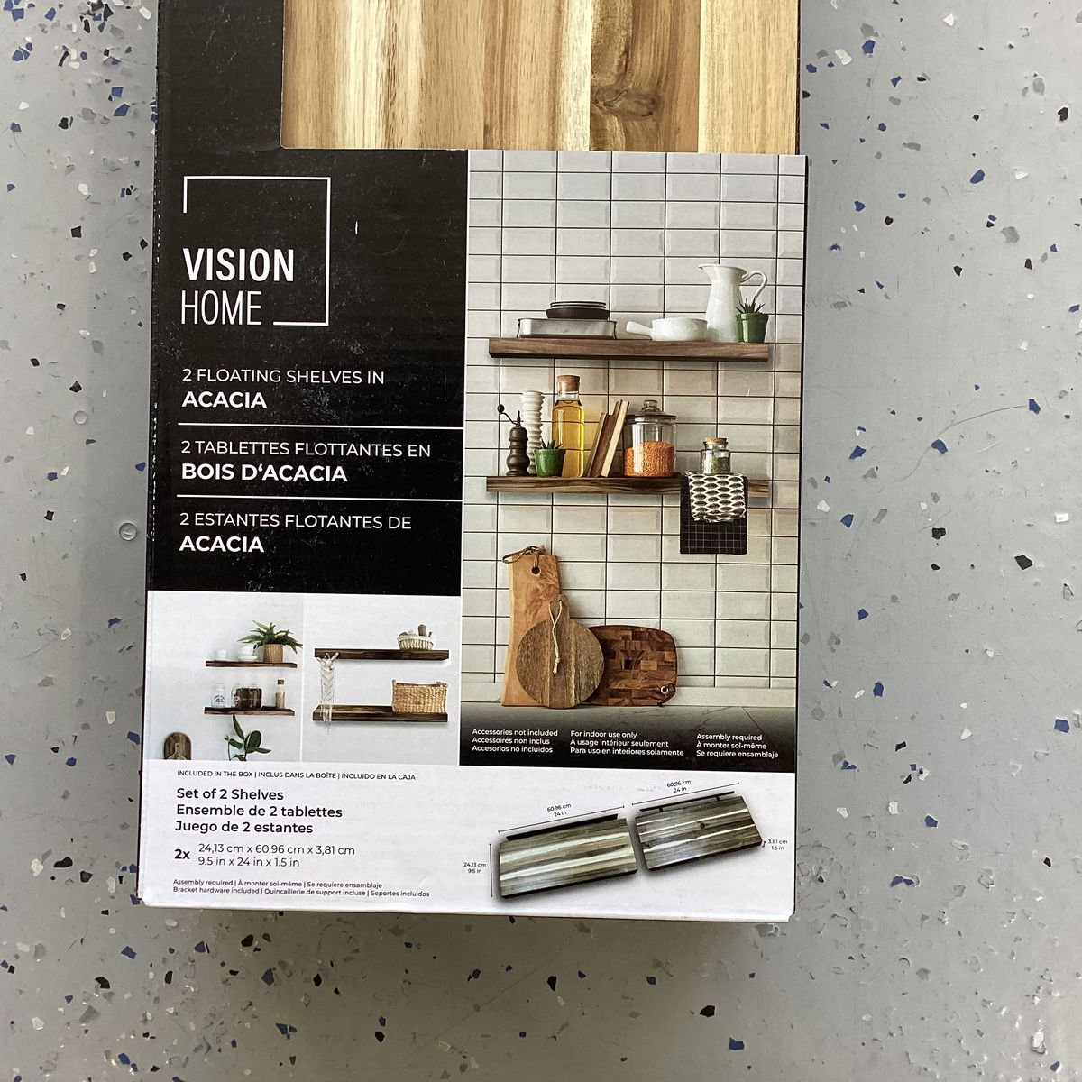Vision Home Acacia Wood Floating Shelves - Set of 2, 24" x 6" x 1.5"