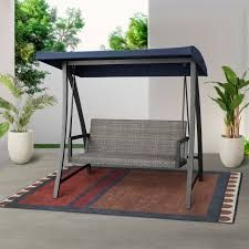 Agio Cameron Woven Patio Swing with Fabric Canopy, Blue 2127591 #106384