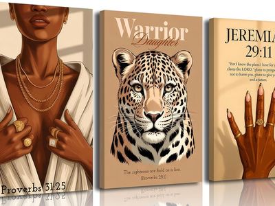 16"x24" 3Pcs Black Woman/ Leopard Canvas Wall Art Christian Bible Verse Wall Decor, Framed