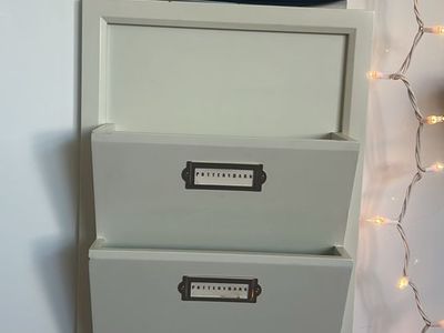 Pottery Barn Wall Mounted Wooden Organizer: 2-Tiered, White Finish, Key Storage