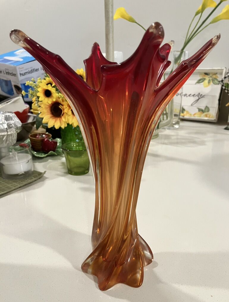 Vintage Handblown Decor Art Orange Vase