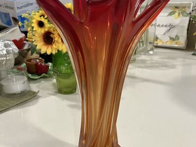 Vintage Handblown Decor Art Orange Vase
