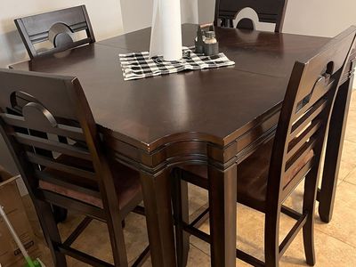 Dark Wood Counter-Height Dining Table Set with 4 Padded Chairs
