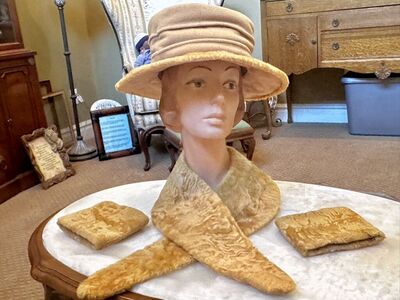 Womens Antique Hat, Coat Collar, & Cuffs Real Fur!