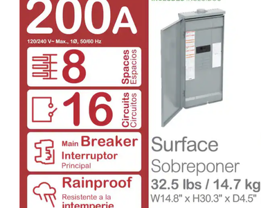 NEW SQUARE D Homeline 200 Amp 8-Space 16-Circuit Outdoor Main Breaker Electrical Panel