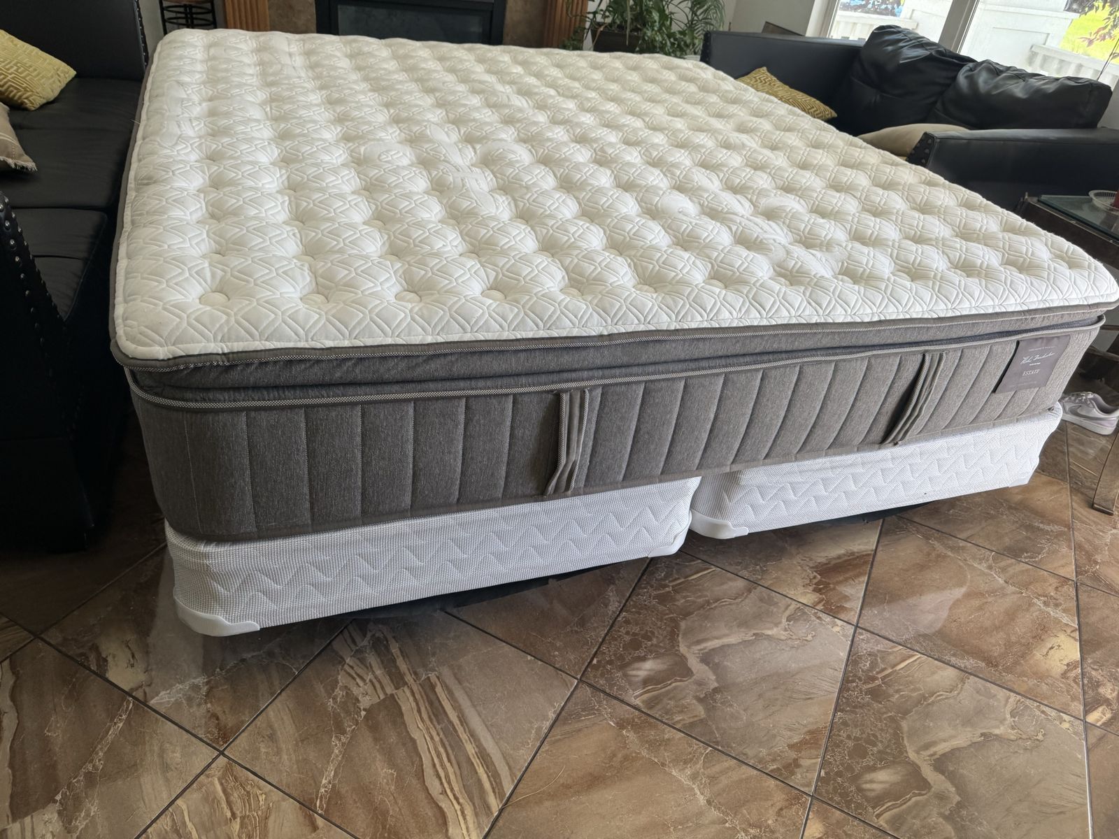 Stearns & Foster Estate Pillow Top Mattress Set with Box Spring and metal frame complete king bed  $180