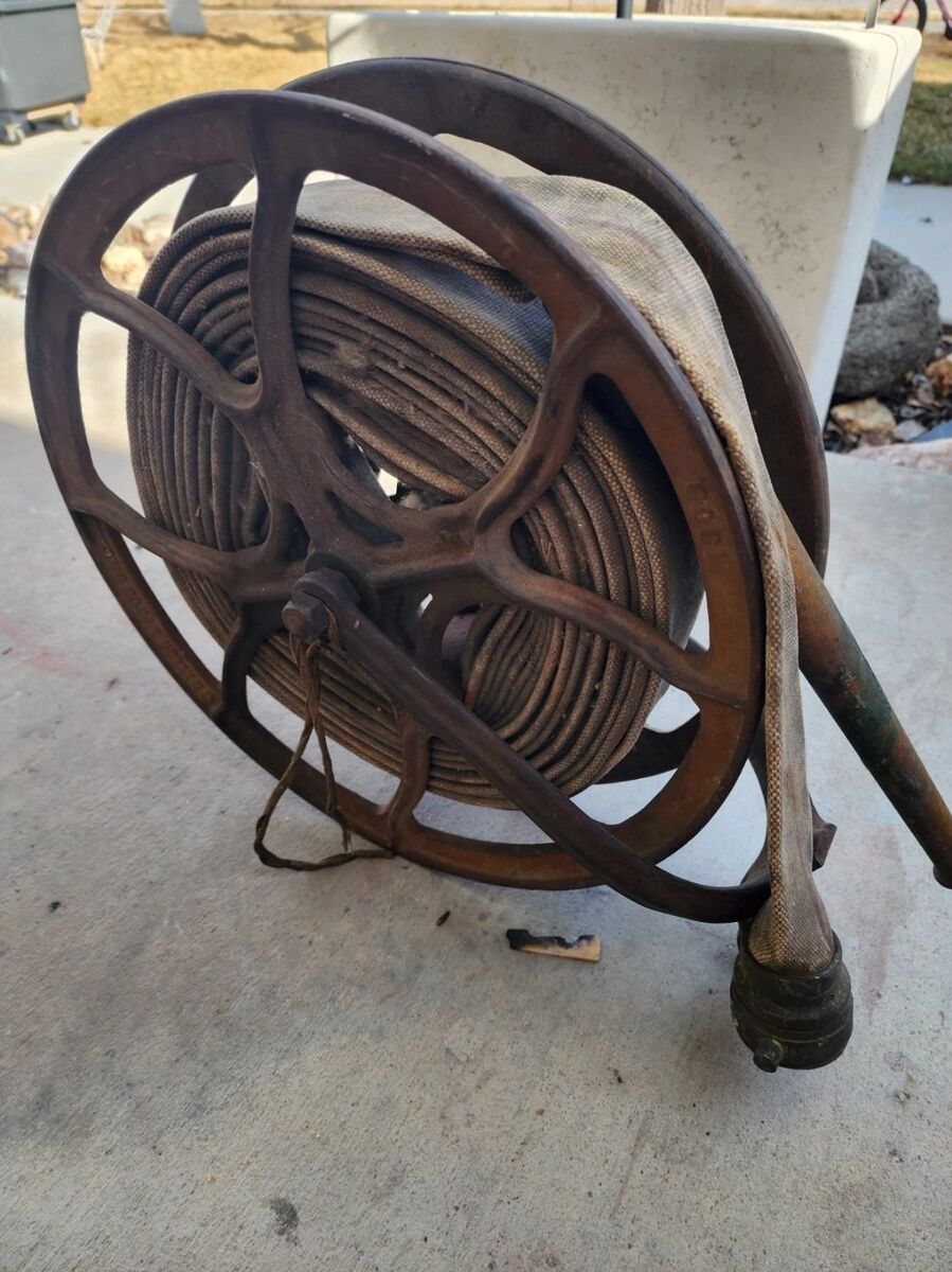 Antique Cast Iron Fire Hose And Reel 1909 era