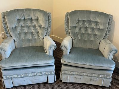 Vintage Blue Tufted Armchairs - Pair of Classic Upholstered Chairs