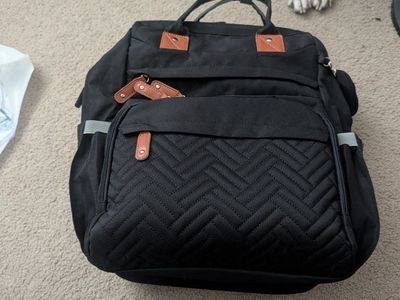 Black Quilted Diaper Bag Backpack with Insulated Pockets and Changing Pad
