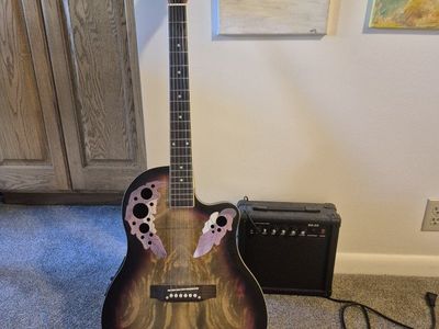 Ovation Acoustic Electric Guitar with Multi Soundholes Sunburst Finish plus amplifier