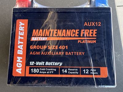 Platinum Group Size 401 12V AGM Auxiliary Battery Maintenance Free