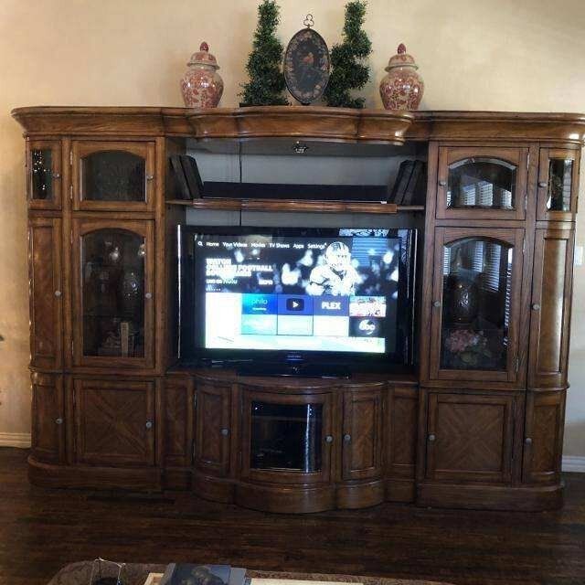 Entertainment Center with Cabinets and Lights