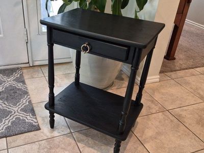 Black Wooden End Table Nightstand with Drawer & Lower Shelf