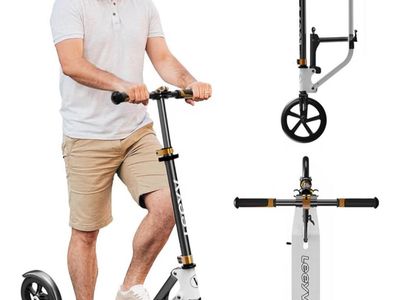 Adult Kick Scooter, White/Black, Folding, Adjustable Handlebar, Commuter Scooter