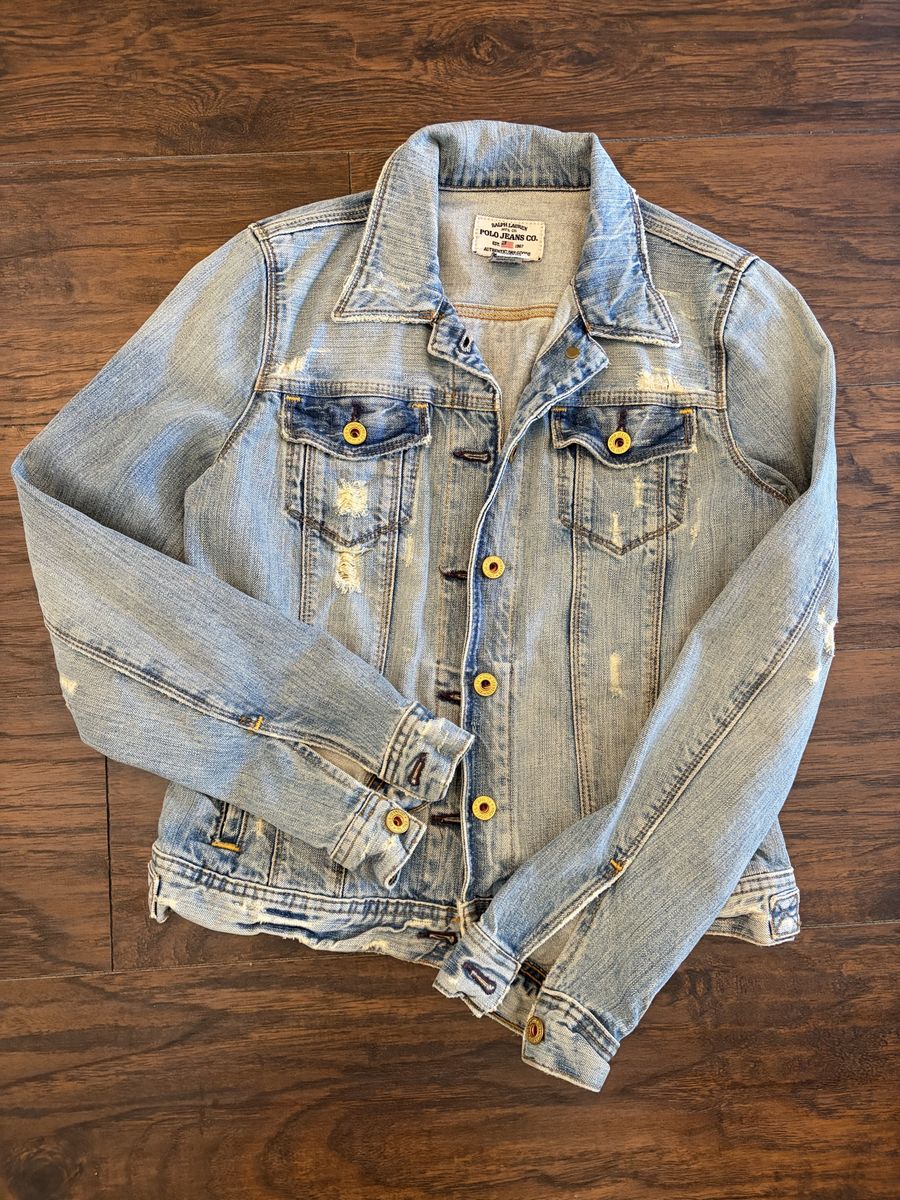 Ralph Lauren Polo Jeans Co. Distressed VTG  Denim Jean Jacket Button  - Women's M.