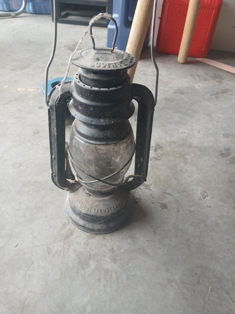 Vintage "UP-LIGHT FARMS: LAN" Kerosene Lantern - Rustic Black Farmhouse Decor