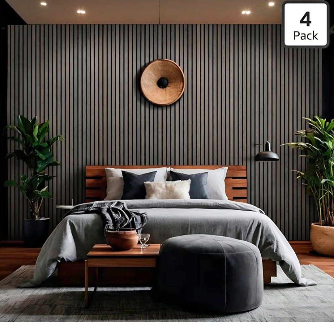 4-Pack Acoustic Wood Slat Wall Panels for Interior Decor, 3D Fluted Sound Absorbing Wood Paneling for Accent Wall Ceiling Kitche