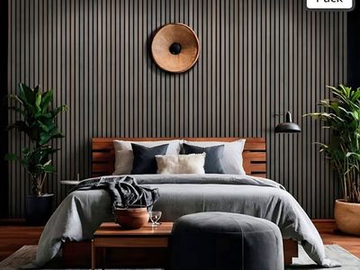 4-Pack Acoustic Wood Slat Wall Panels for Interior Decor, 3D Fluted Sound Absorbing Wood Paneling for Accent Wall Ceiling Kitche