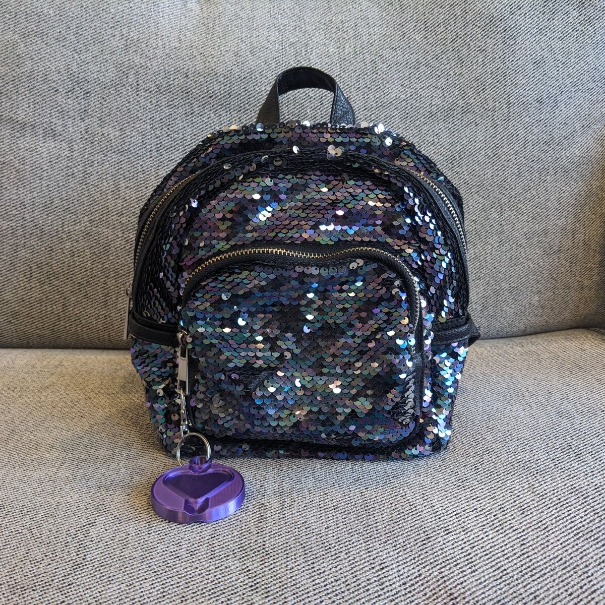 Black Mini Backpack with Reversible Sequins