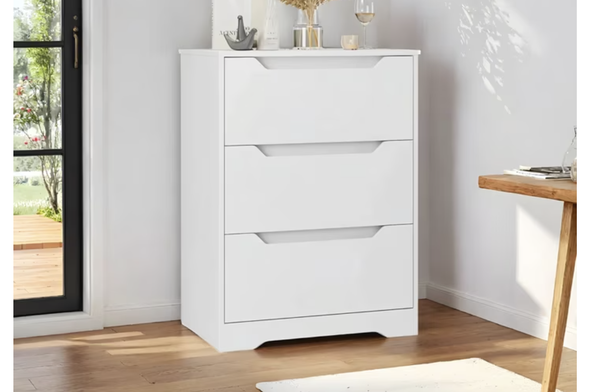 New in Box 3 Drawers White Dresser, 32"H x 23.6'' W Nightstand Chest of Drawer with Cutout Handles