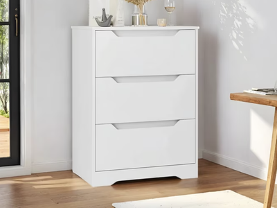 New in Box 3 Drawers White Dresser, 32"H x 23.6'' W Nightstand Chest of Drawer with Cutout Handles