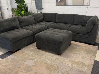 COSTCO THOMASVILLE TISDALE MODULAR SECTIONAL 6-PIECE DARK GRAY W/ STORAGE OTTOMAN!!