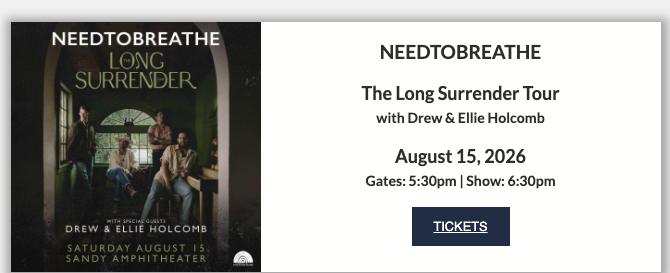 1 NEEDTOBREATHE Ticket Available