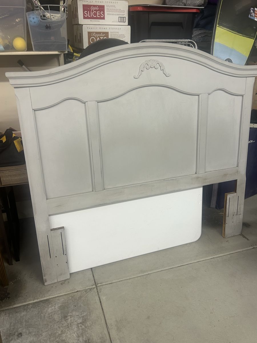 Grey Wood Headboard with Carved Details - Queen Size