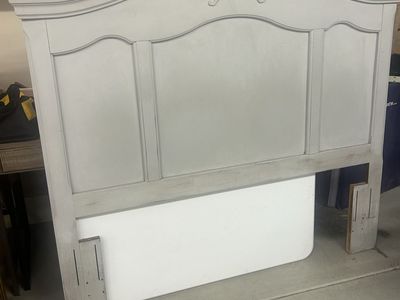 Grey Wood Headboard with Carved Details - Queen Size