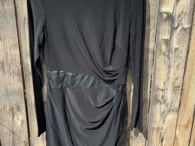 Lauren Ralph Lauren Faux Leather Trim Ruched Sheath Dress Black L