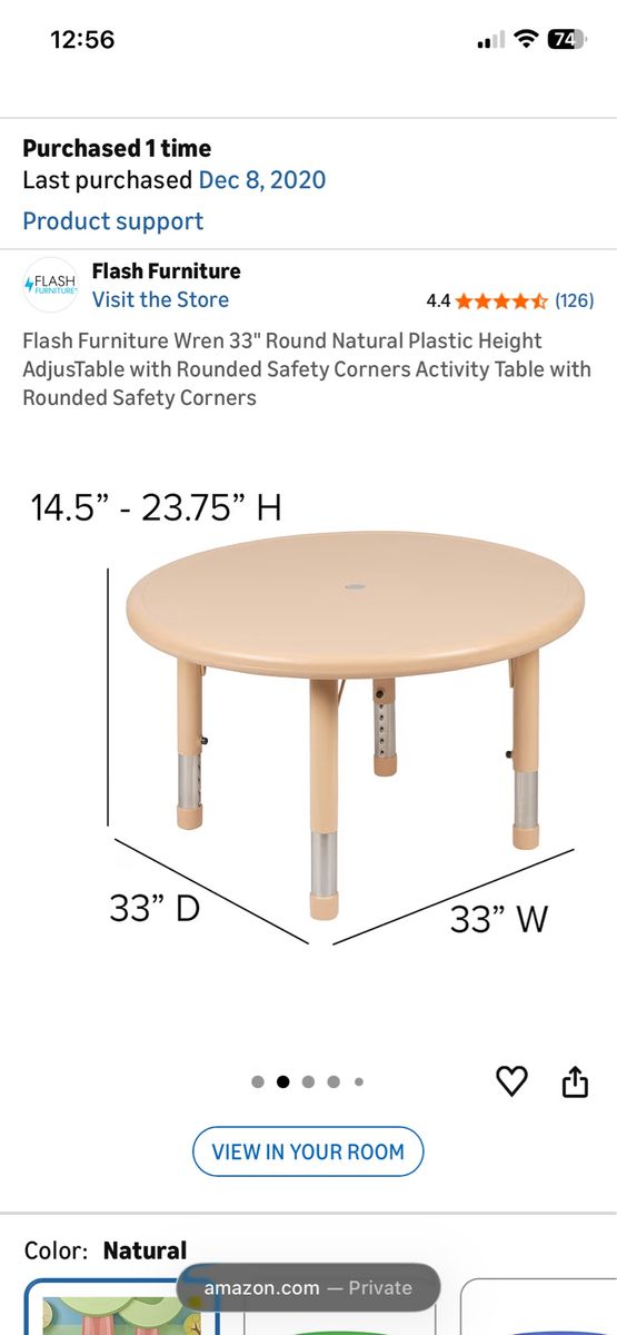 Round Kids Activity Table Adjustable Height, Safety Corners