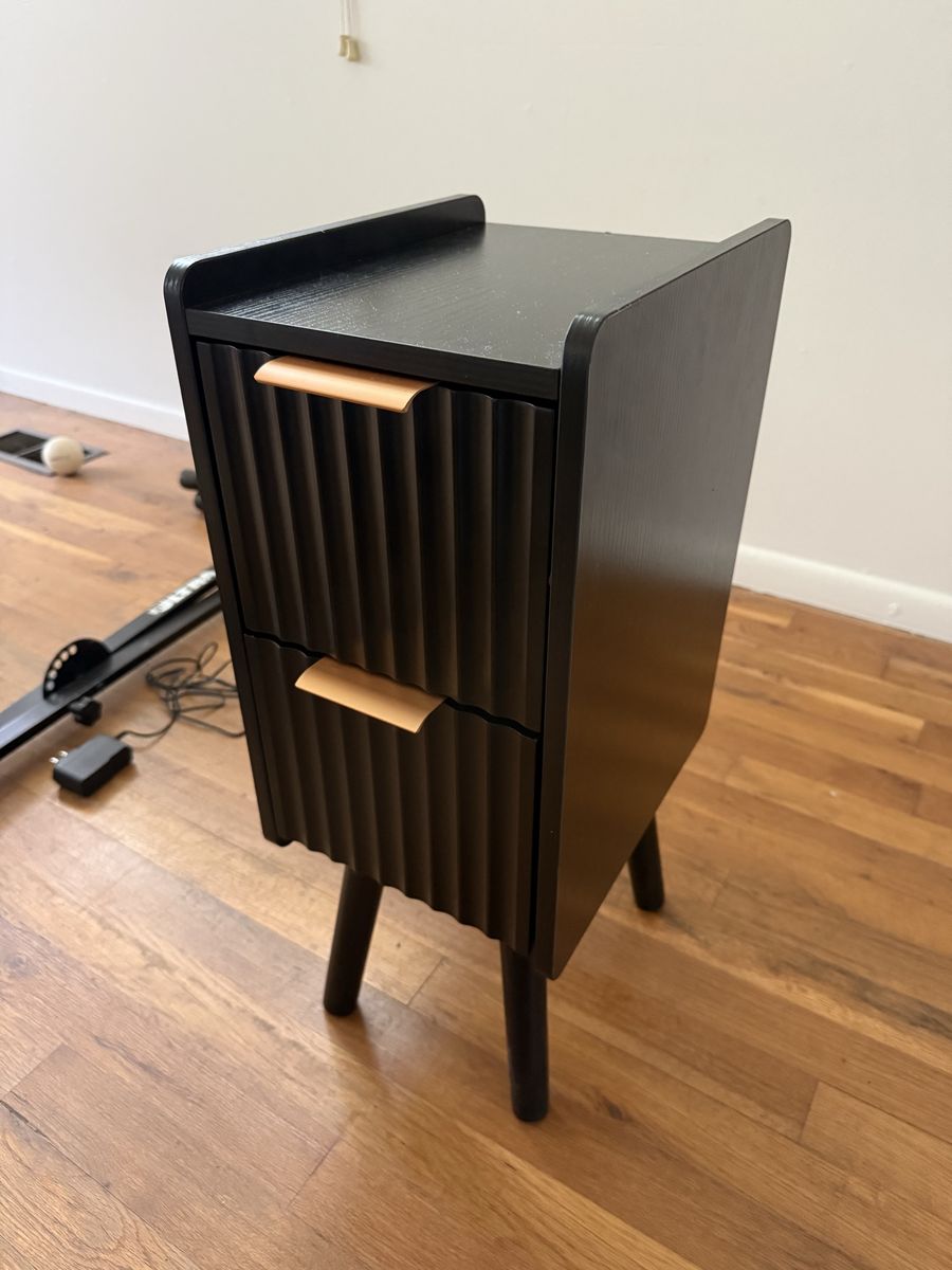 Narrow Nightstand / Side Table -  Black, 2-Drawer