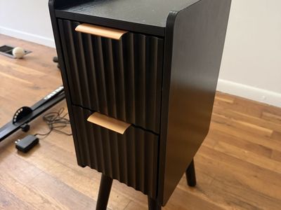 Narrow Nightstand / Side Table - Black, 2-Drawer