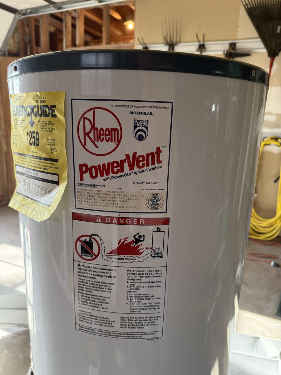 Rheem power vent Propane water heater