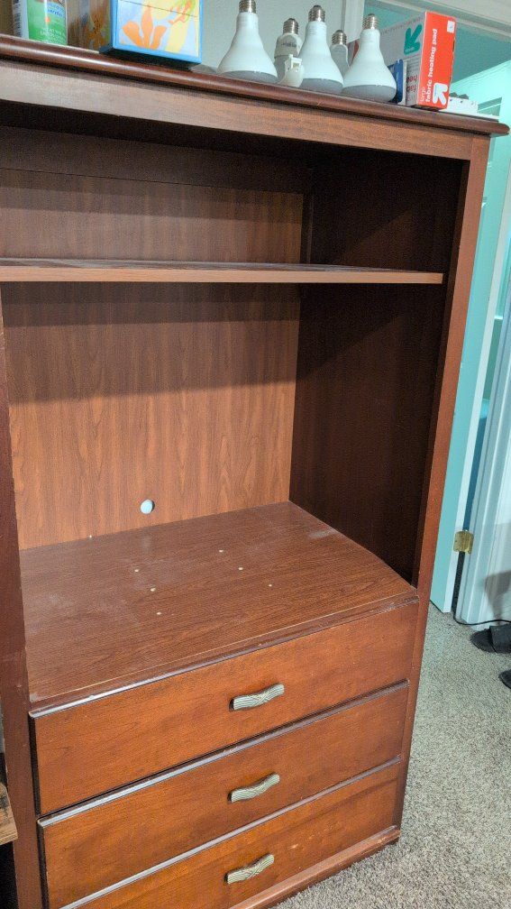 Dark Wood Media Console Cabinet with Shelves and 3 Drawers - Versatile Storage Unit