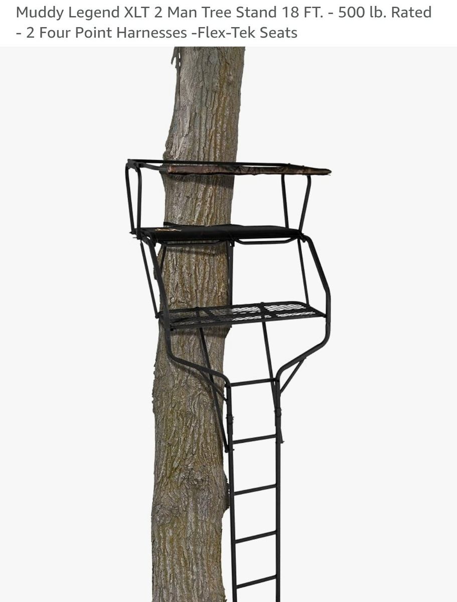 Muddy Legend XLT 2 Man Tree Stand 18 FT. - 500 lb. Rated - 2 Four Point Harnesses -Flex-Tek Seats