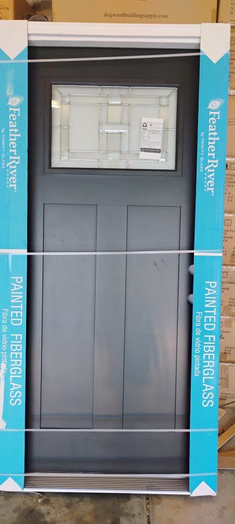 Feather River Painted Fiberglass Door by Trinity Glass - Unused, Black