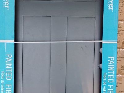 Feather River Painted Fiberglass Door by Trinity Glass - Unused, Black