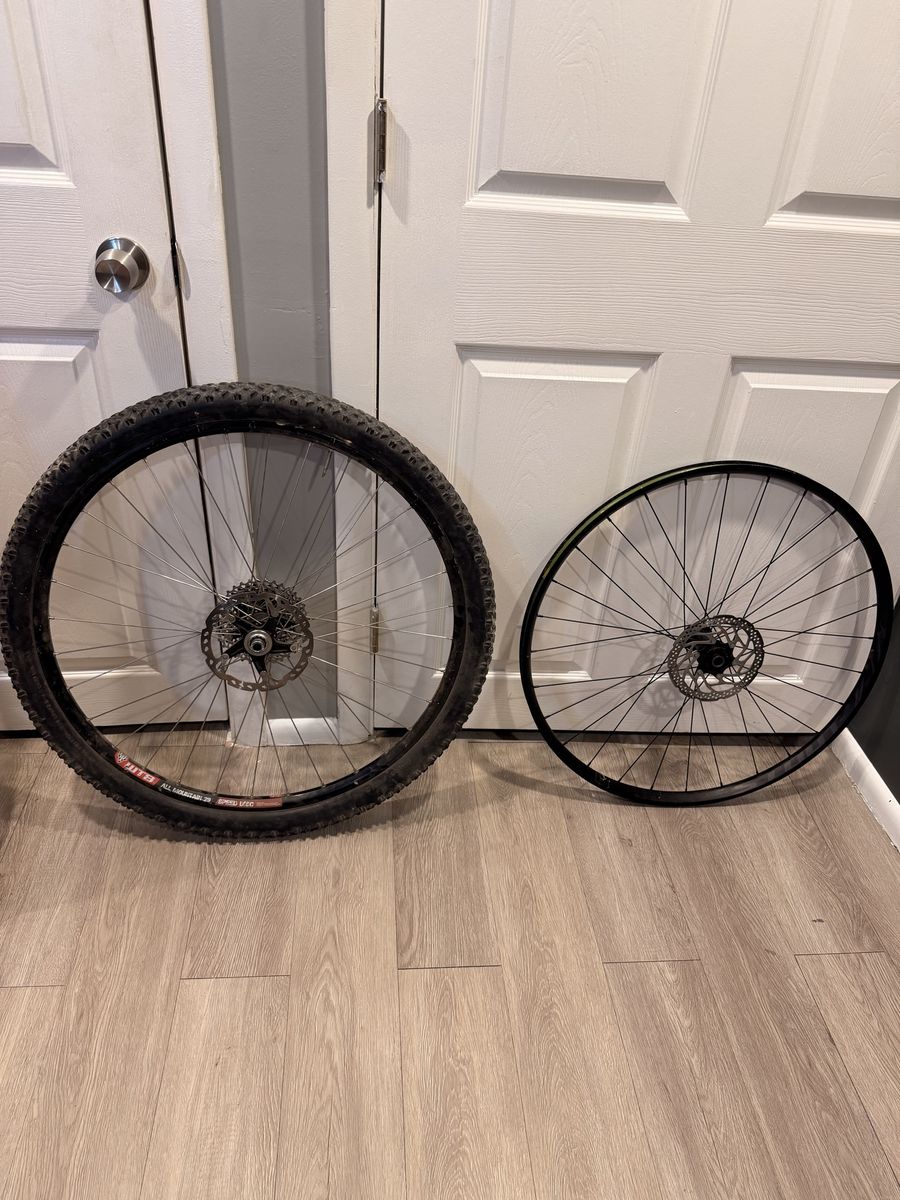 Set of 29” mtn bike wheels with one tire