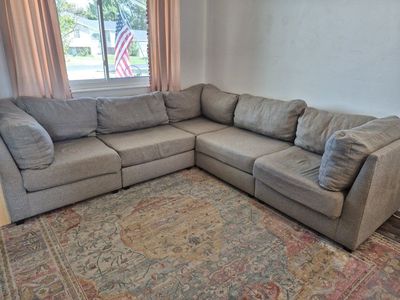Large Modular Sectional Sofa in Gray Textured Woven Fabric