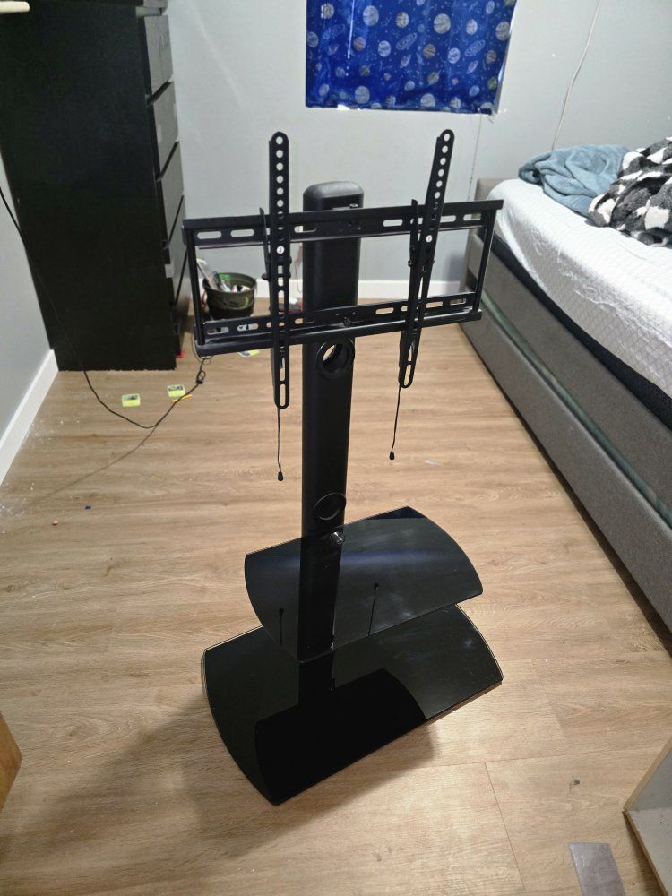 Universal Black TV Stand with Mount and 2 Glass Shelves