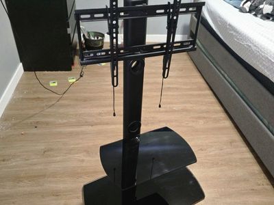Universal Black TV Stand with Mount and 2 Glass Shelves