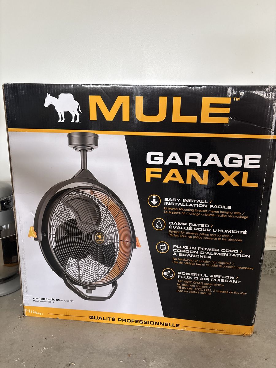 Mule Garage Fan XL S2016 - 18" 4500 CFM 3-Speed Damp Rated Plug-in Mountable Fan
