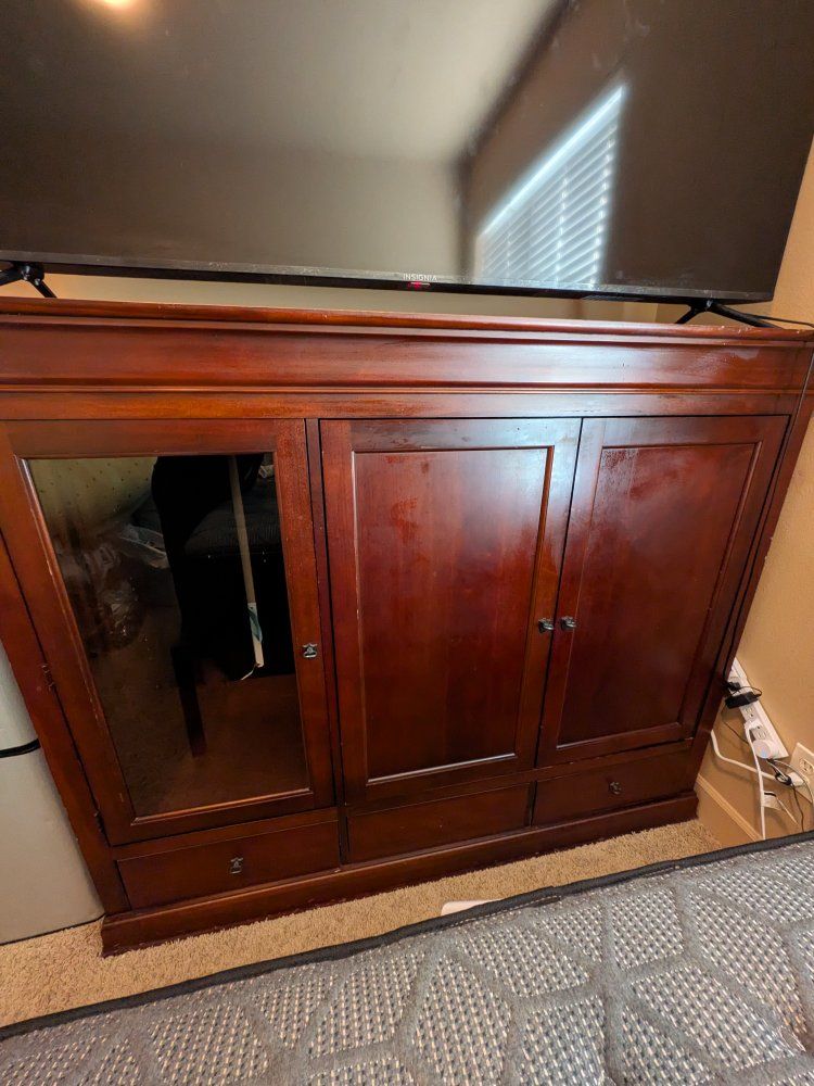 Broyhill Wooden Armoire Entertainment Center Cabinet with Power Strip