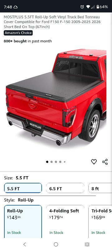 MOSTPLUS 5.5FT Roll-Up Soft Vinyl Truck Bed Tonneau Cover for 2009-2025 Ford F150 short bed trucks