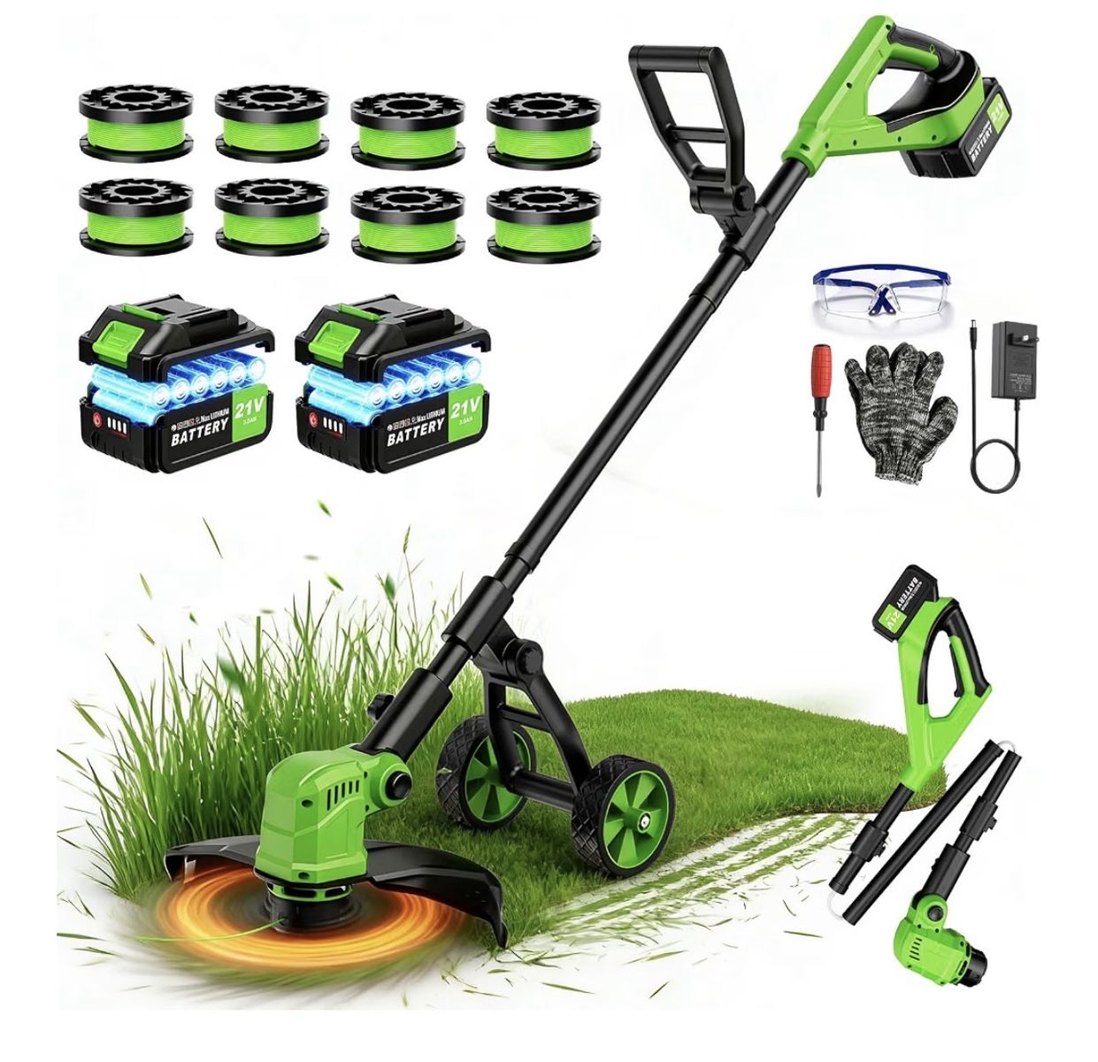 NEW 14" Electric String Trimmer Cordless Battery Powered Weed Eater with Wheel, 3-in-1 Cordless Grass