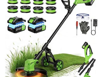 NEW 14" Electric String Trimmer Cordless Battery Powered Weed Eater with Wheel, 3-in-1 Cordless Grass