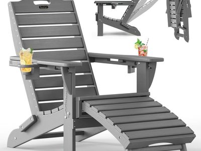 Brand New SUUNYN Folding Adirondack Chair with Retractable Ottoman – Grey