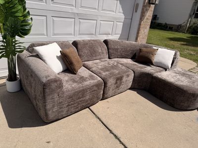 Cristopher knight Modern Curved Modular Sectional Sofa in dark brown Chenille with Ottoman